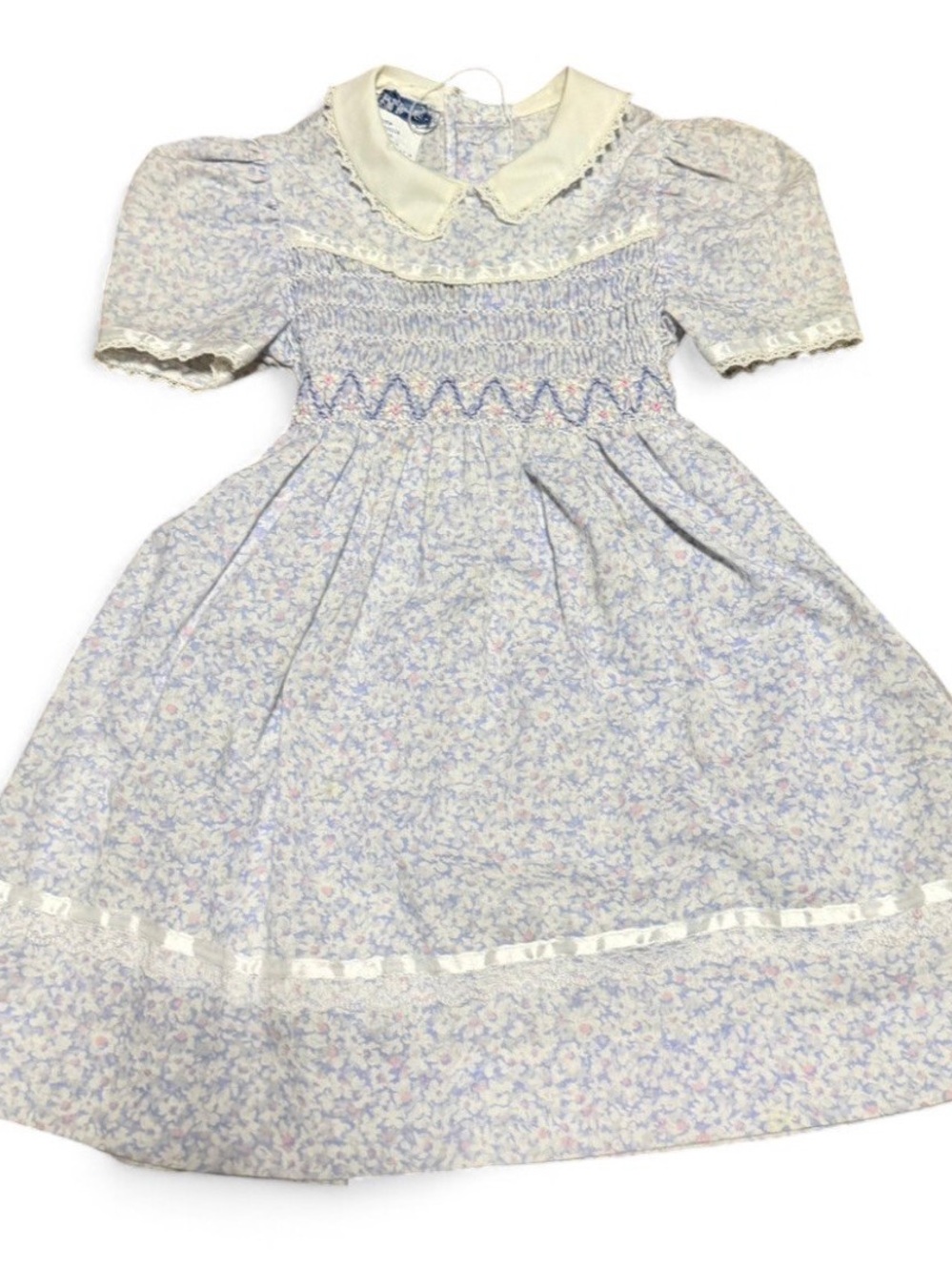 Classic Lavender Floral Smocked Kids Dress with Peter Pan Collar